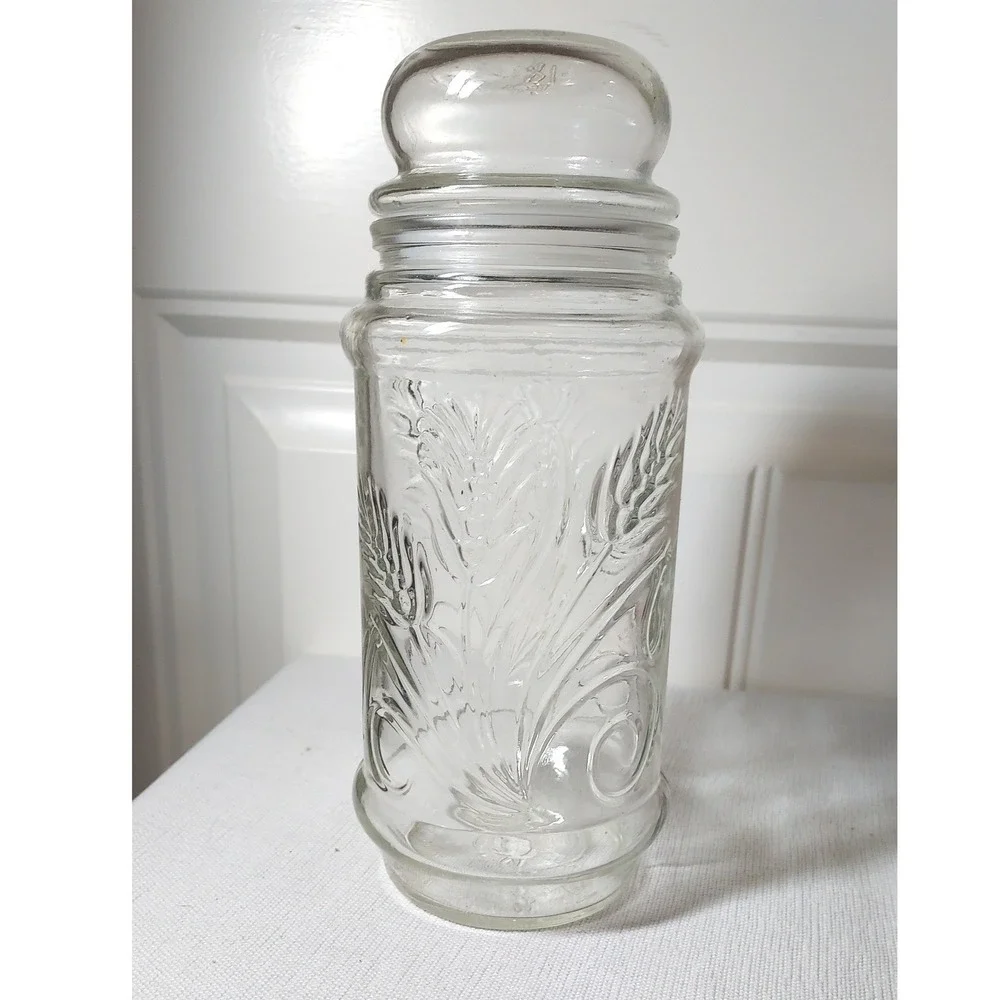 Planters Mr Peanut Glass Jar‎ Clear Farmhouse Embossed Wheat Canister Lid